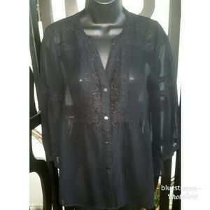 Black Sheer Lauren Conrad Embroidered Peasant XS